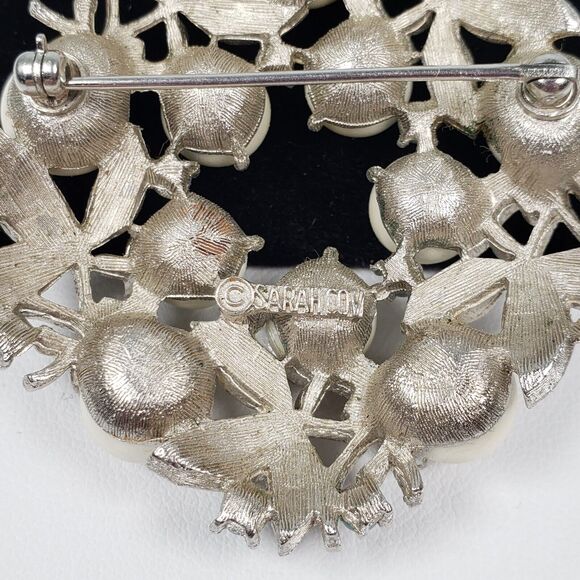 Vtg Signed Sarah Coventry 1960s Alaskan Summer Matte Turquoise Faux Pearl Brooch - Picture 10 of 11